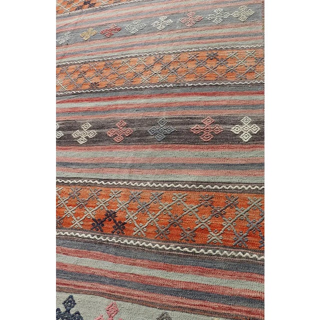 Orange Mid 20th Century Turkish Kilim Vintage Rug With Assorted Stripe Design in a Variety of Colors For Sale - Image 8 of 13