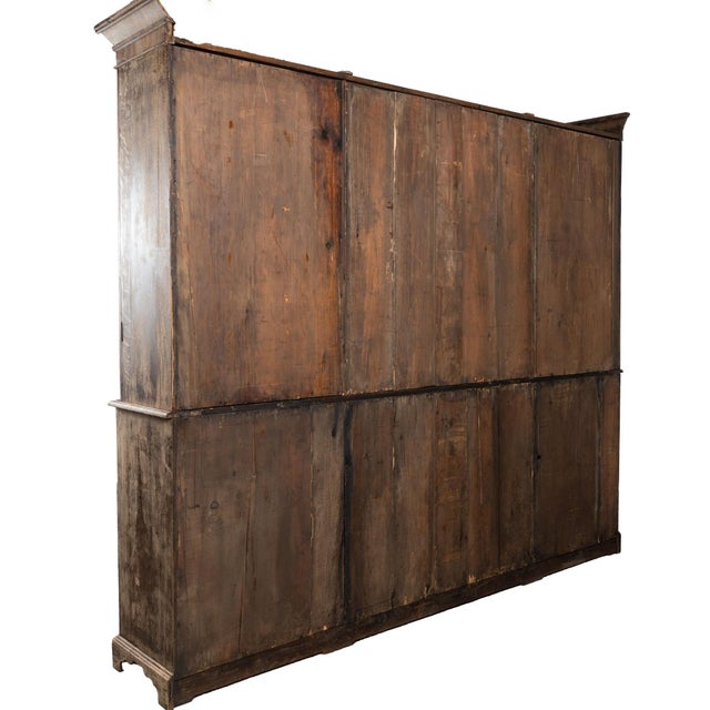 Large English Bleached Oak Bookcase Display Cabinet With Glass Doors, Circa 1900 For Sale - Image 12 of 12