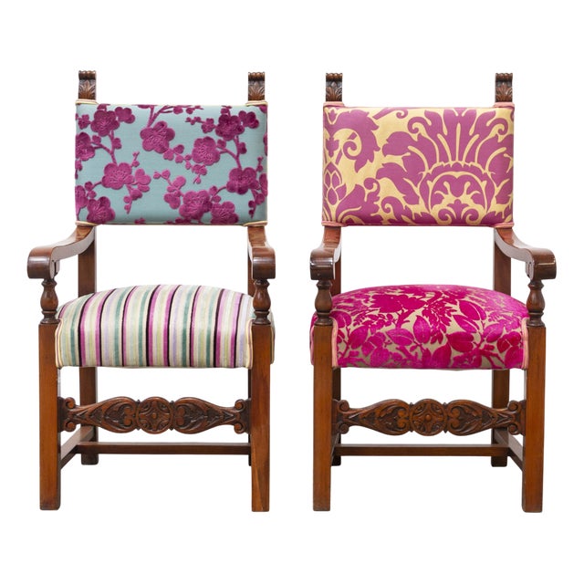 Renaissance Style Chairs, 1950s, Set of 2 For Sale