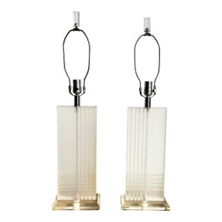 Art Deco Rectangular Lucite Table Lamps - A Pair For Sale