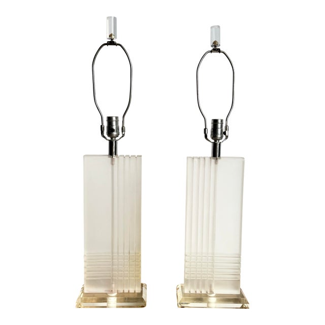 Art Deco Rectangular Lucite Table Lamps - A Pair For Sale