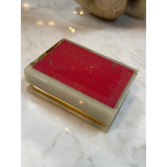 Textile Italian Onyx and Brass Jewelry Box With Velvet Lining, 1960 For Sale - Image 7 of 8