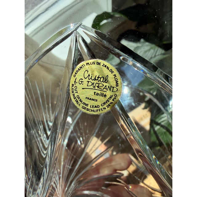Glass Vintage j.g. Durand French 24% Lead Crystal Starburst Vase – 10” X 6” For Sale - Image 7 of 8