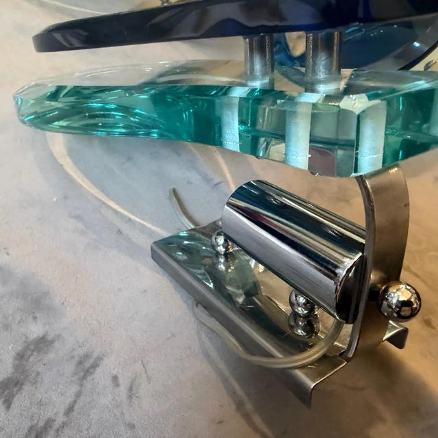 Blue Two 1960s. Space Age Steel and Blue and Verde Nilo Glass Wall Sconces by Veca For Sale - Image 8 of 15
