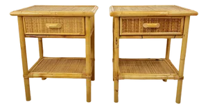 Vintage Italian Bedside Tables in Rattan and Bamboo, 1970s, Set of 2