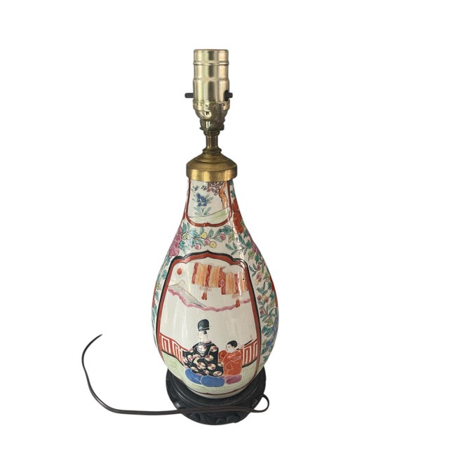 Shabby Chic Antique Famille Rose Porcelain Lamp For Sale - Image 3 of 5