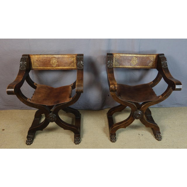 Antique Curule Armchairs, 1800s, Set of 2 For Sale - Image 5 of 15