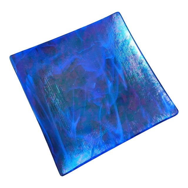 Vintage Iridescent Fused Art Glass Trinket Dish For Sale