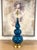 BEAUTIFUL Mid Century Modern blue glazed table lamps that feature a triple gourd shape and distinctive ORIGINAL brass...