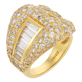 Vintage 4.00 Carat Diamond 18k Yellow Gold Cocktail Ring, Size 6.25 For Sale