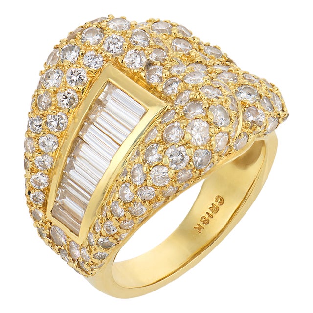 Vintage 4.00 Carat Diamond 18k Yellow Gold Cocktail Ring, Size 6.25 For Sale