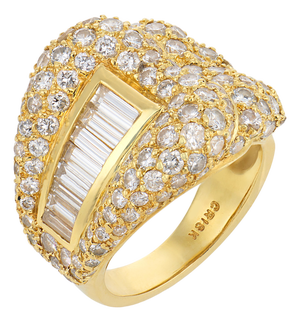 Vintage 4.00 Carat Diamond 18k Yellow Gold Cocktail Ring, Size 6.25