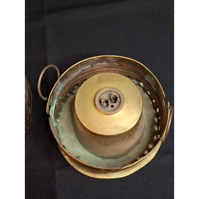 Antique 1840s Brass Whale Oil Lantern Fixed Globe Pear Shape Glass For Sale - Image 10 of 14