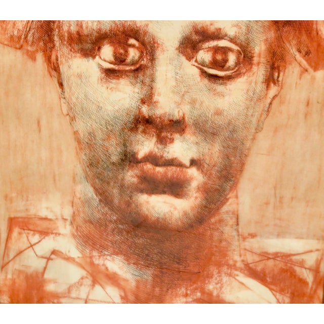1930s Vintage Conte Portrait Drawing on Paper, Framed For Sale - Image 4 of 5