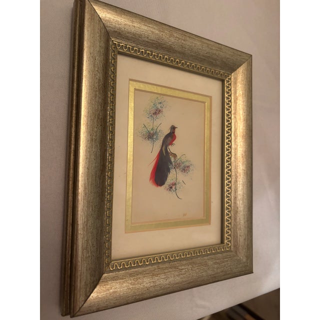 Textile Late 20th Century Framed Chinoiserie Style Bird Painting- A Pair For Sale - Image 7 of 11