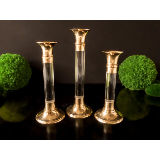 Vintage Lucite & Brass Candle Holders Set of 3 Chairish
