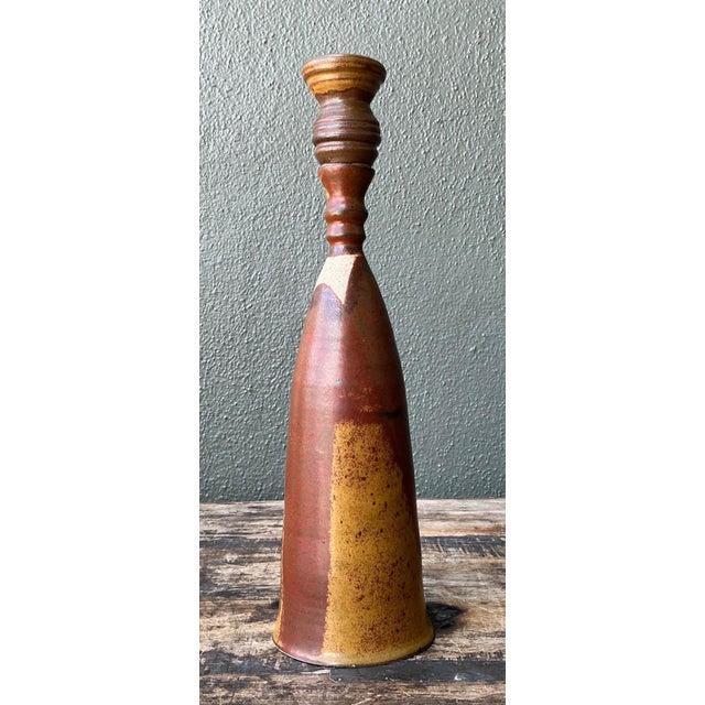 Brown Vintage Handcrafted Studio Pottery Bottle For Sale - Image 8 of 13