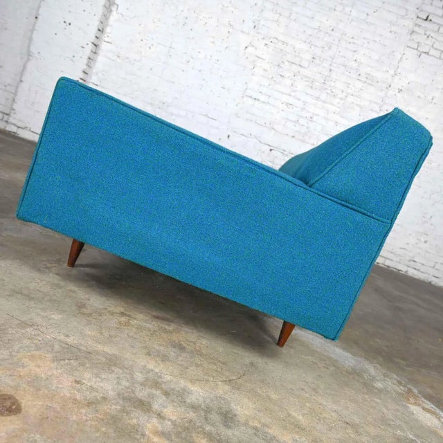 Wood Vintage Mid-Century Modern Turquoise Lawson 4 Cushion Sofa Attributed to Milo Baughman for James Inc. For Sale - Image 7 of 13