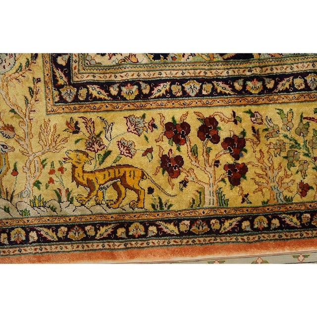 Apricot 1940s Classic Salmon Animals Medallion Vintage Tabriz Silk Knotted Room Size Rug For Sale - Image 8 of 9