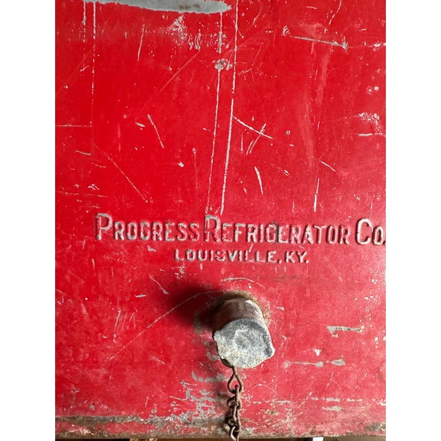 Coca Cola Bottling Co. Vintage Coca-Cola Embossed Steel Picnic Cooler Progress Refrigerator Original For Sale - Image 4 of 11