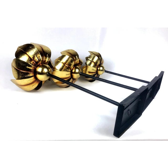 Gold Finish Tall Statement Lotus Design Candle Holders - Set of 3 For Sale - Image 4 of 10