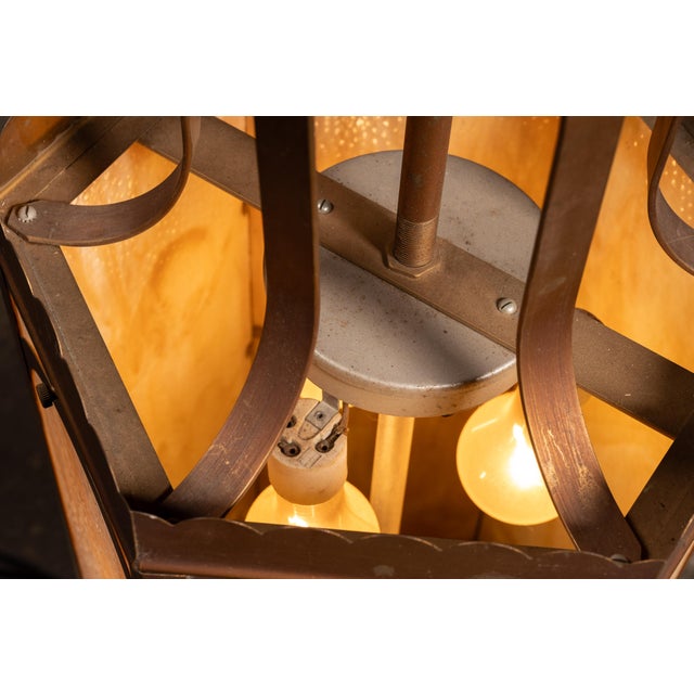 Gold Mid 20th Century Mediterranean Bronze Tone Faux Alabaster Lantern Pendant For Sale - Image 8 of 10