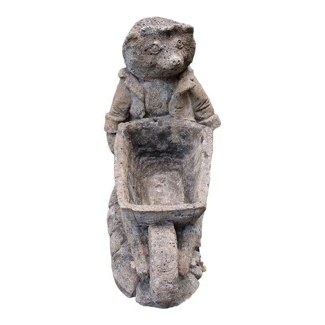 Mid-20th Century English Cast Stone Hedgehog With Wheelbarrow For Sale