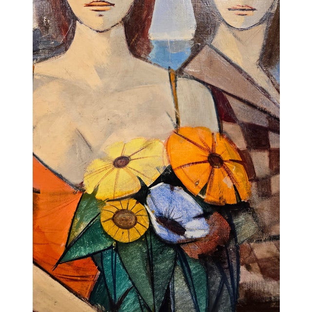 Charles Levier "Three Parisian Women by the Beach"1960s Oil Painting For Sale - Image 9 of 14