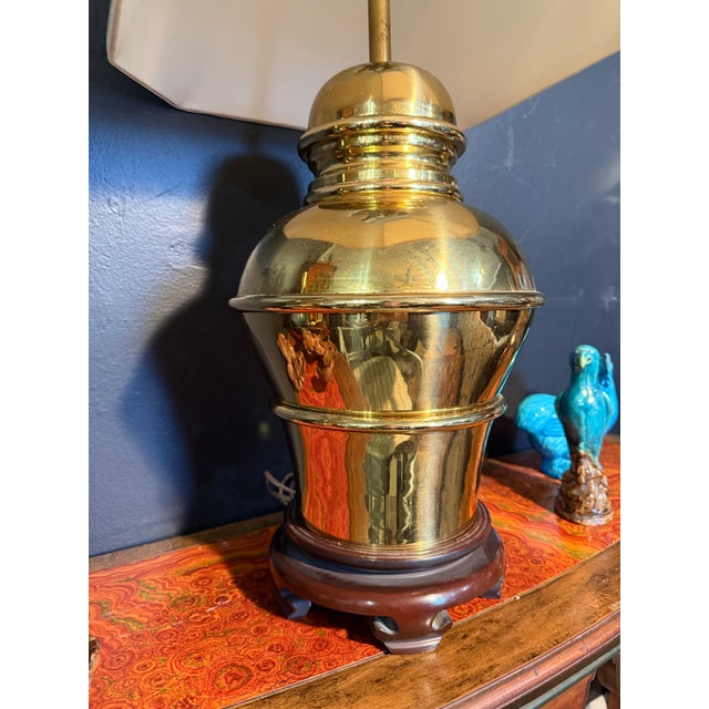 Asian Mid Century Oversized Brass Table Lamp For Sale - Image 3 of 6