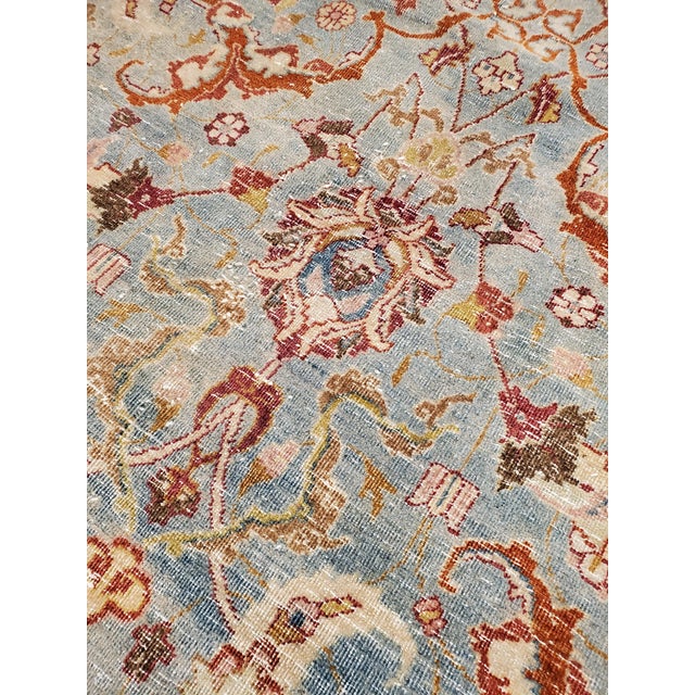 Antique Tabriz Rug, Handmade Oriental Rug in Terracotta, Light Blue, Gold, Green For Sale - Image 10 of 17