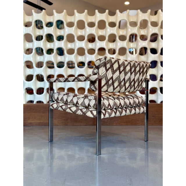 1970s Milo Baughman Chrome and Wool Lounge Chair For Sale - Image 9 of 13