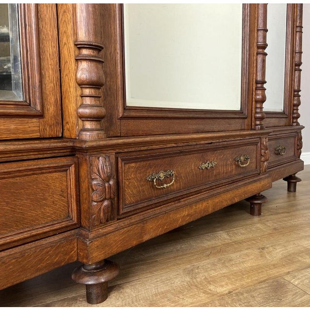 Wood Antique French Carved Oak 3-Door Armoire For Sale - Image 7 of 18