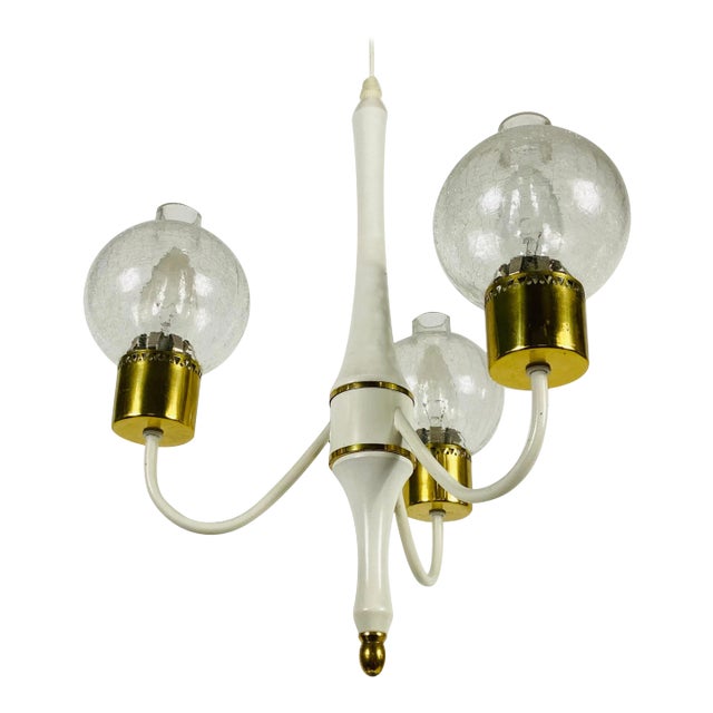 Midcentury Brass and Glass 3-Arm Tulip Chandelier, 1960s For Sale