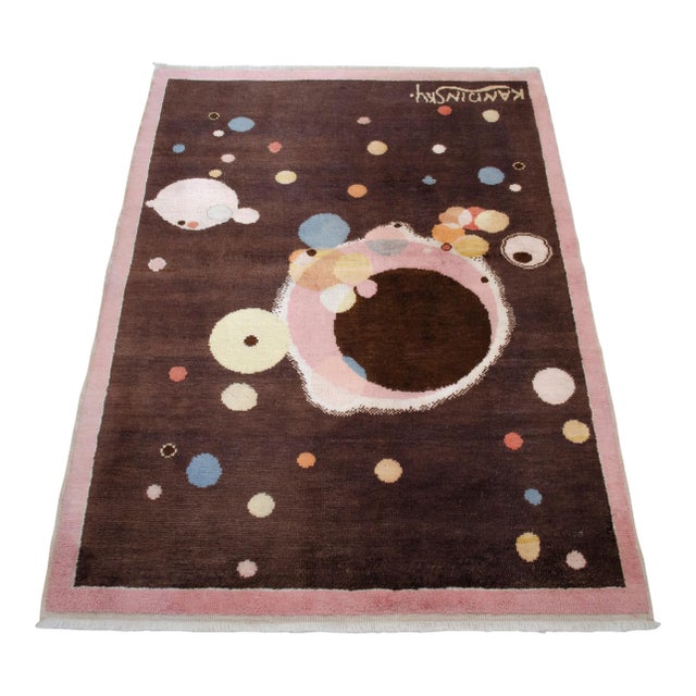 Kandinsky - Several Circles - Inspired Hand Knotted Area Rug One of a Kind Small Rug- 2′7″ × 3′8″ For Sale