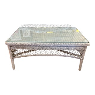 1940s Wicker Glass Top Coffee Table For Sale