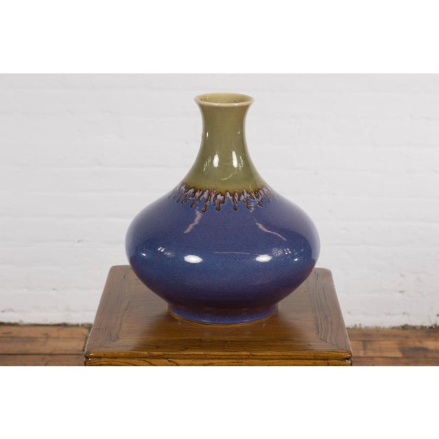 Early 21st Century Contemporary Purple & Green Ceramic Vase For Sale - Image 5 of 12