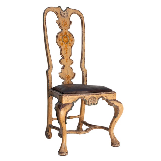 Pair of Antique European Ochre Chairs With Leather Seats For Sale In Los Angeles - Image 6 of 12