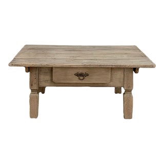 Antique Rustic European Stripped Oak Coffee Table For Sale