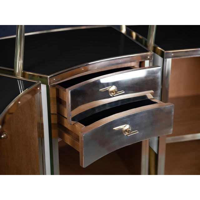 Wood Curved Cocktail Bar in Black and White Murano Glass and Brass from Justfurnituress SRL For Sale - Image 7 of 10