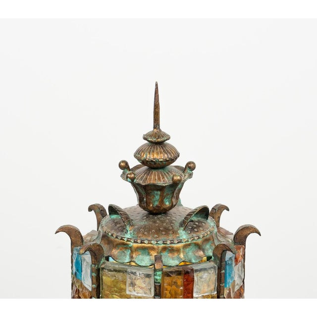 Floor Lamp Lantern in Wrought Iron and Hammered Glass by Longobard, 1970s For Sale - Image 14 of 17