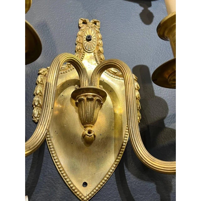 Neoclassic Style Gilt Bronze Sconces - a Pair For Sale - Image 4 of 7