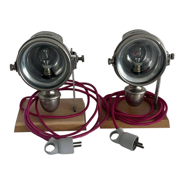 Vintage French "Summa" Headlight Lamps – Industrial Mid Century Modern Statement - a Pair For Sale