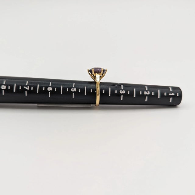 Metal Purple Spinel and White Diamond Three Stone Ring in 14K Yellow Gold, size 4 For Sale - Image 7 of 7