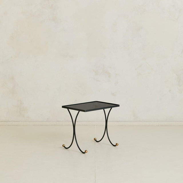 Trio of French Iron + Opaline Glass Nesting Tables in Manner Jean Royère, 1950s For Sale - Image 11 of 18