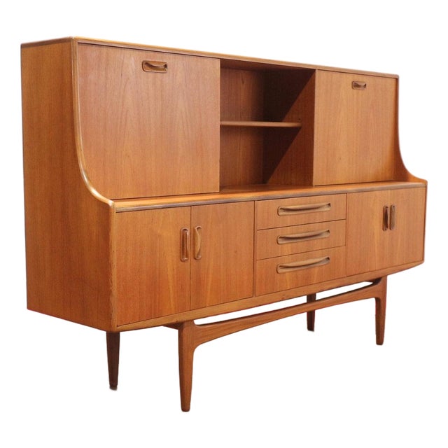 1960s Mid Century Modern Vintage Teak Tall Credenza Sideboard Buffet in the Style of G Plan Danish Style For Sale