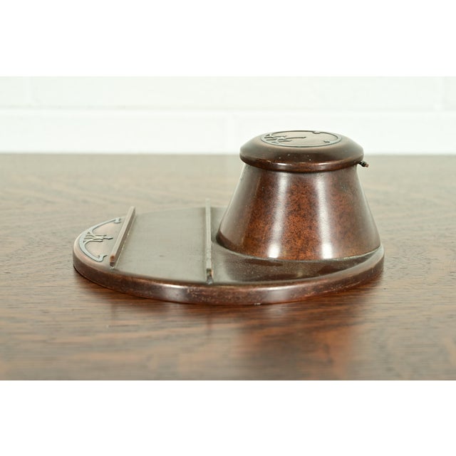 Bronze Heintz Arts & Crafts Sterling Silver on Bronze Inkwell With Pen Tray For Sale - Image 8 of 13