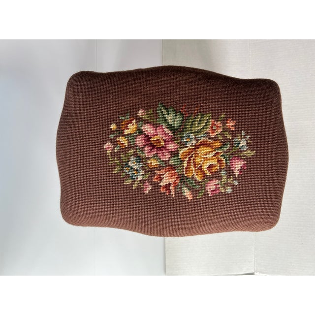 Vintage Needlepoint Footstool With Flowers For Sale In Raleigh - Image 6 of 10