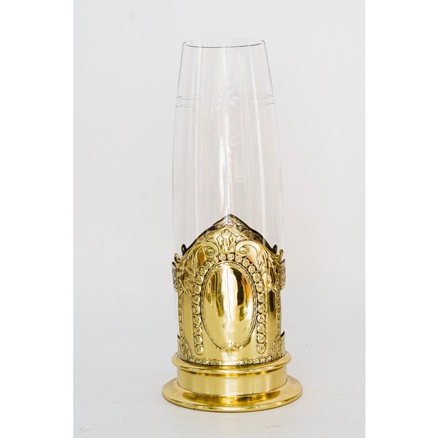 Art Deco flower vase with original glass around 1920s Brass polished and stove enameled Original glass