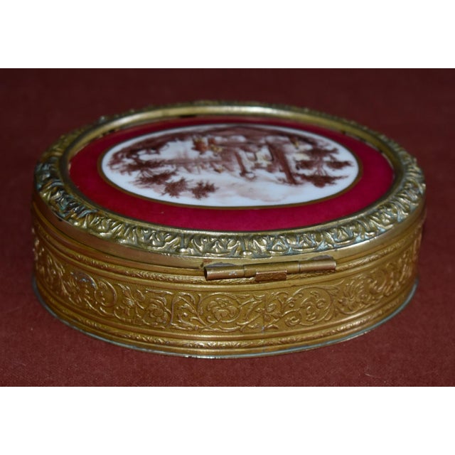 Ceramic Antique Brass Jewelry Box French Classical Porcelain Vignette For Sale - Image 7 of 18