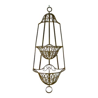 1950s Vintage Italian Mediterranean Boho Chic 2 Tier Ironwork Jardinere Planter, Wall Mounted. For Sale